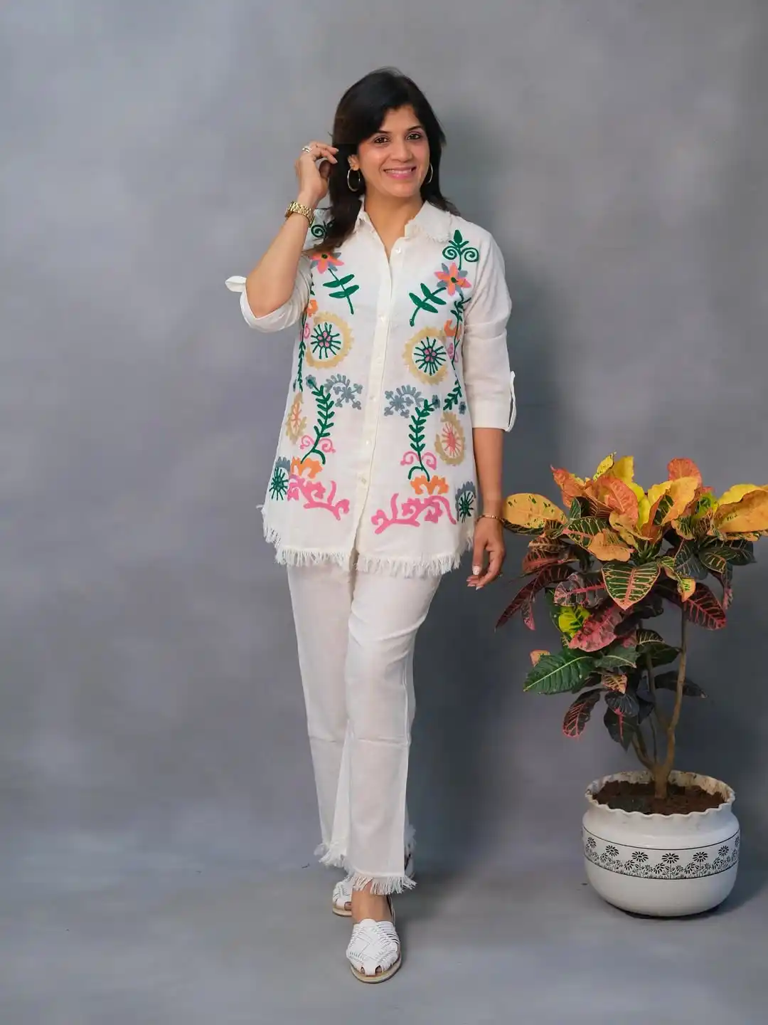Pure Cotton White Co-ord Set with Multicolor Thread Work  .png